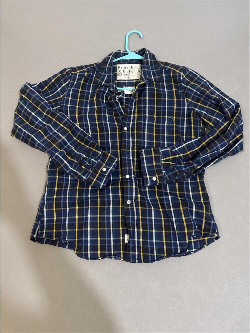 Frank & Eileen Shirt Women Small Blue Plaid Barry Flannel Cotton Woven Italy
